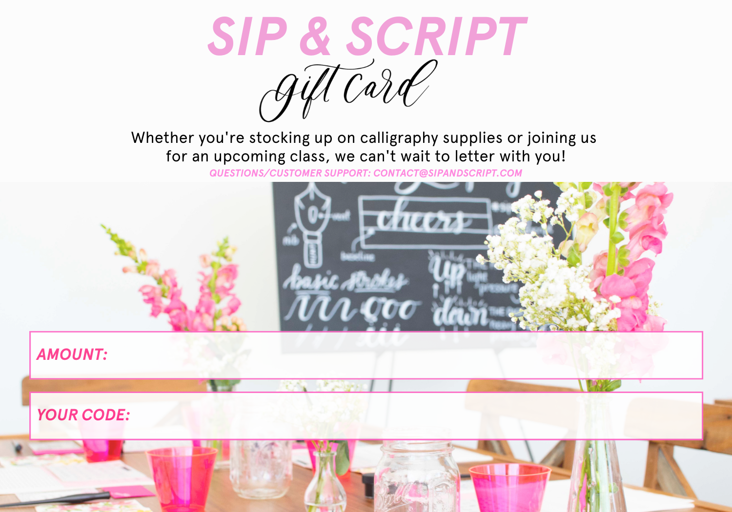 Sip & Script gift card design